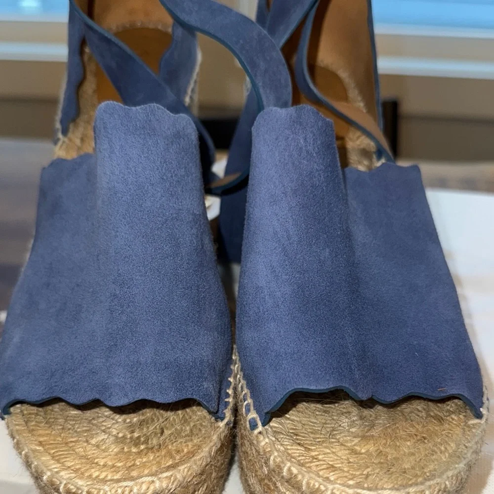 CHLOE - LAUREN ESPADRILLE COBALT SUEDE WEDGE SANDALS - Picture 2 of 7